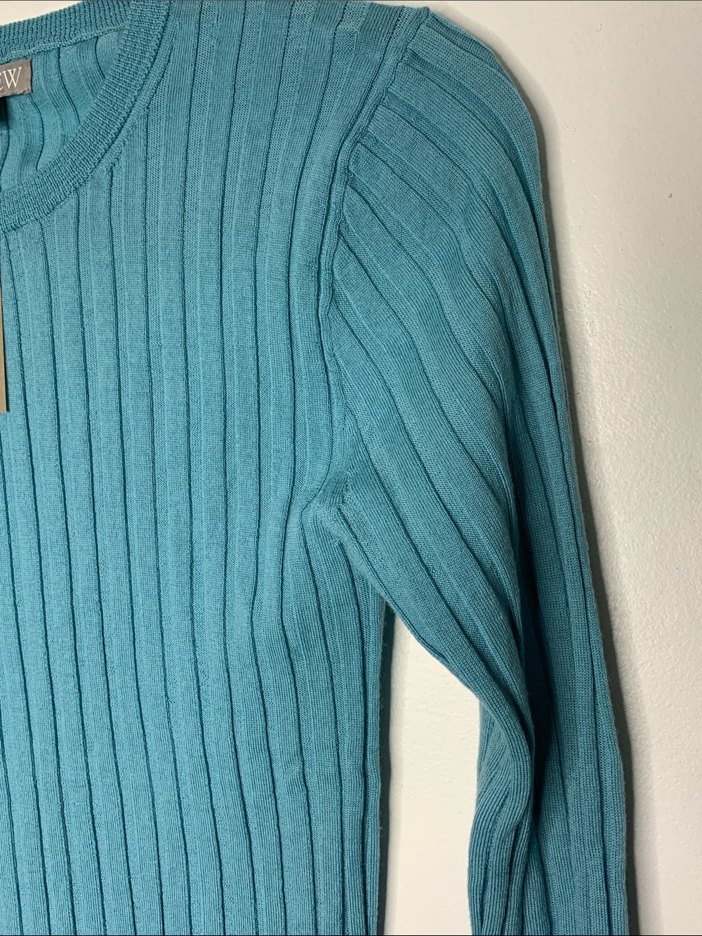 J. Crew Merino Wool Wide-Ribbed Aegean Teal Crewneck longsleeve Top 2026 New M - Picture 4 of 12